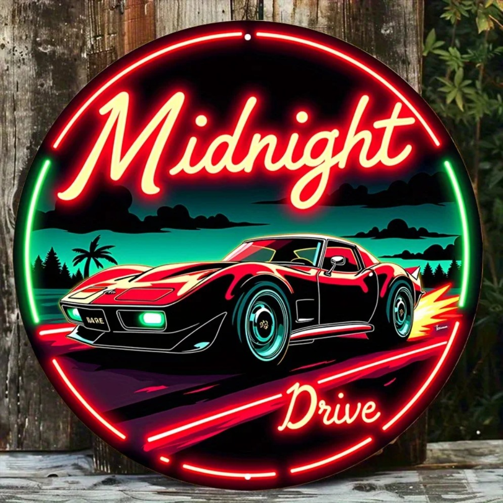 Lighting Metal Wall Decor - Vintage Neon Car Sign Midnight Drive