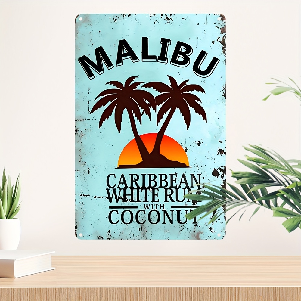Lighting Metal Wall Decor - Vintage Malibu Coconut Rum Metal Sign
