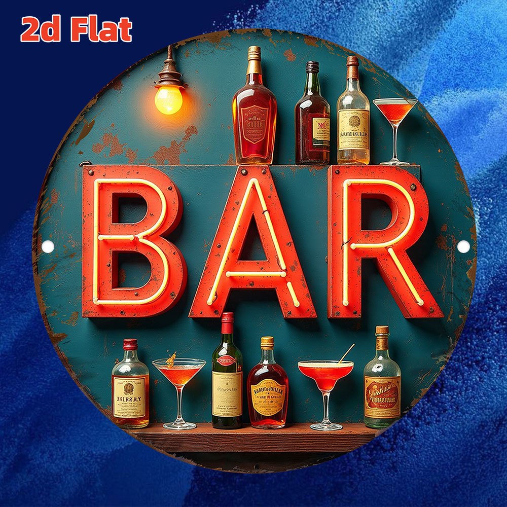2D Metal Sign, Vintage Neon Ba - Lighting Metal Wall Decor ulasan dan harga