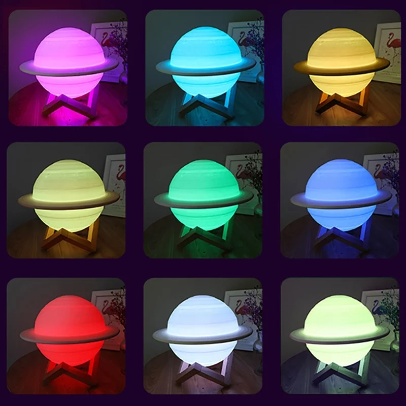 LED Night Light 3D Print Satur - Colour Changing Bulb ulasan dan harga
