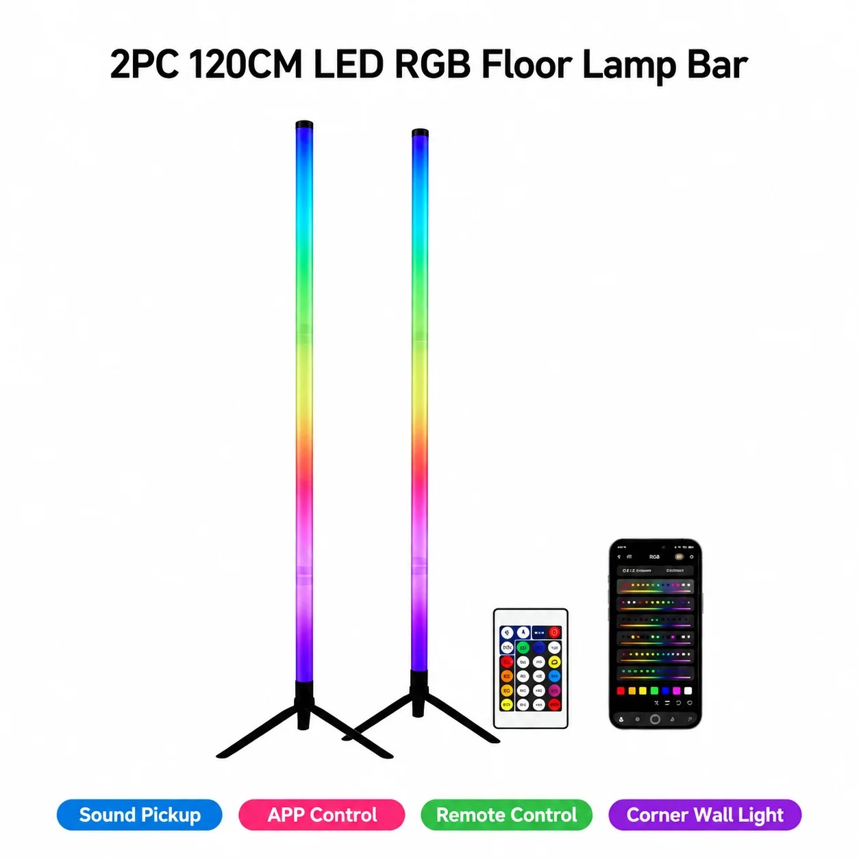 2PCS 120CM RGB Floor Lamp, Sou - Lighting Design Decor ulasan dan harga