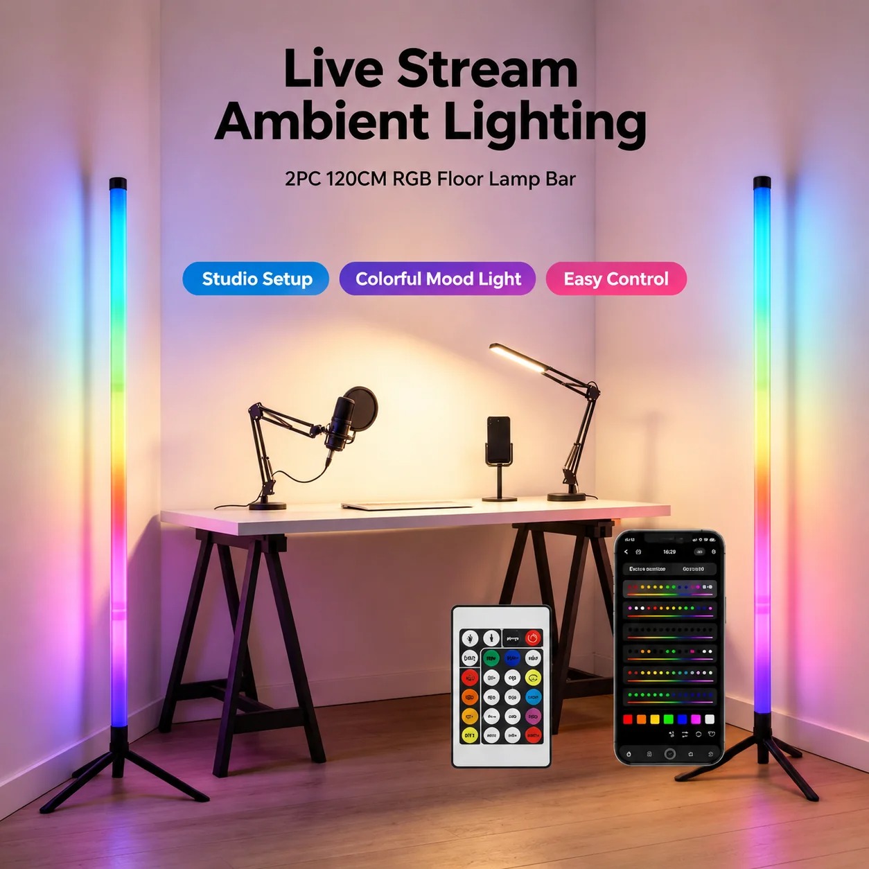 2PCS 120CM RGB Floor Lamp, Sou - Lighting Design Decor ulasan dan harga