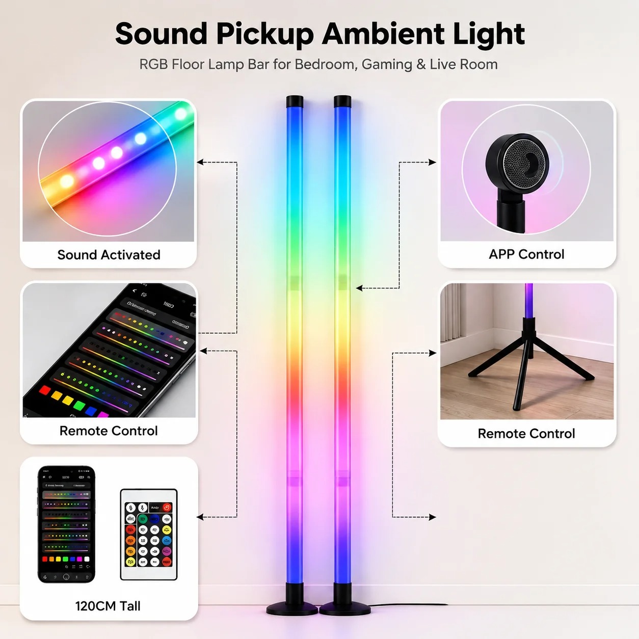 2PCS 120CM RGB Floor Lamp, Sou - Lighting Design Decor ulasan dan harga