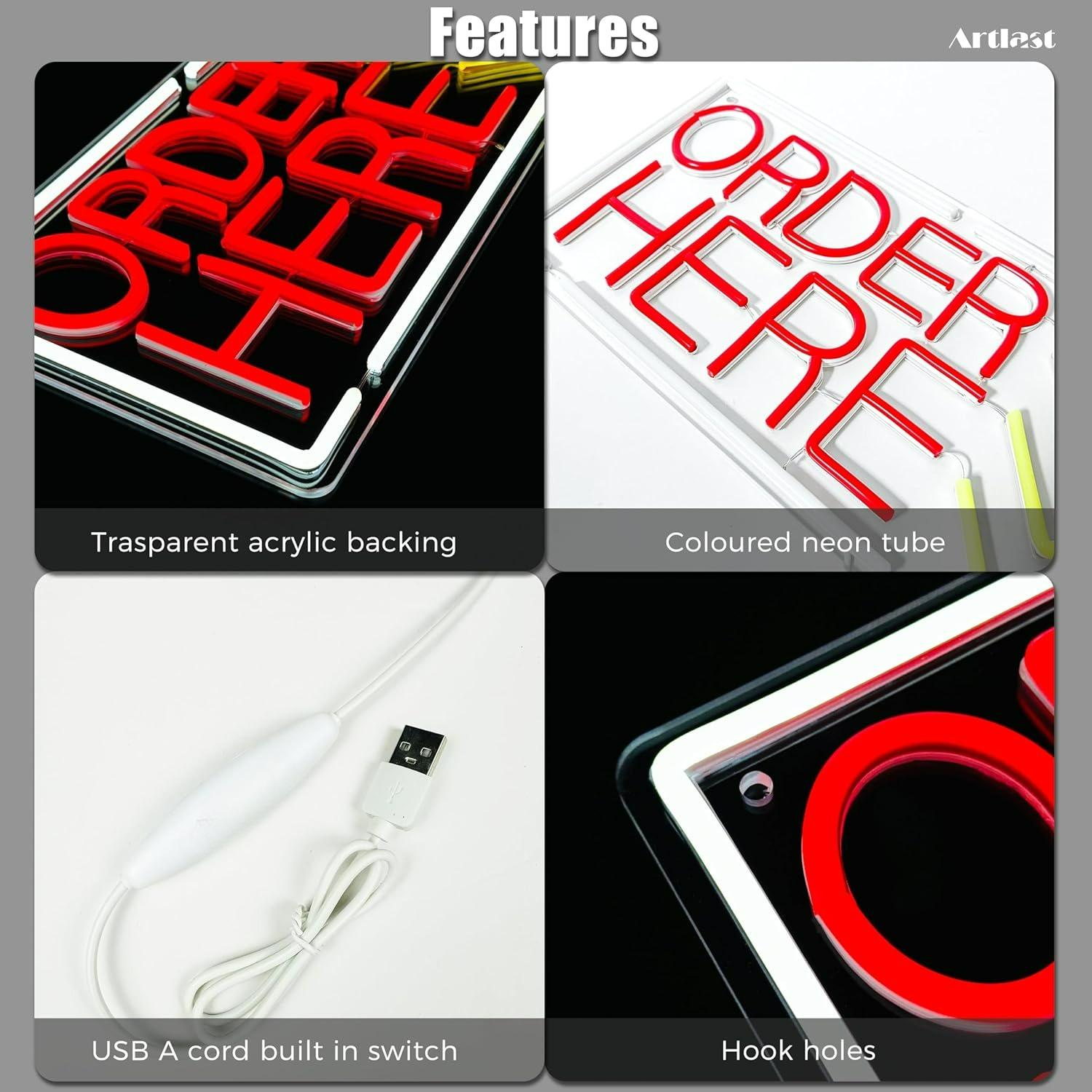 Order Here Neon Sign USB Dimma - Lighting Decor Store ulasan dan harga